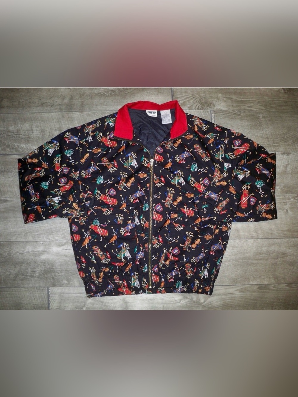 Vintage Line Up All Over Golf Print Men's Coat Jacket Full Zip Windbreaker Small